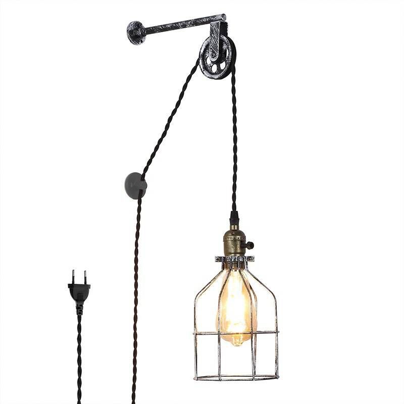 

Lámpara colgante pared Industrial/Vintage Jaula 'Clockwell' con enchufe | Gris