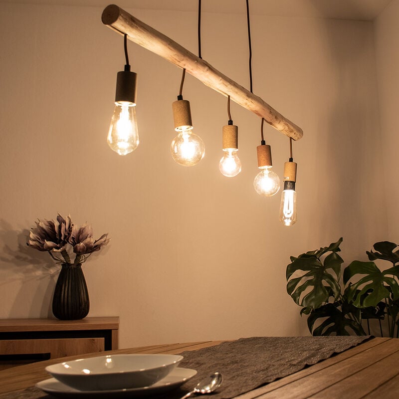 

Lámpara colgante péndulo RETRO para sala de estar, lámpara colgante con vigas de madera, color óxido