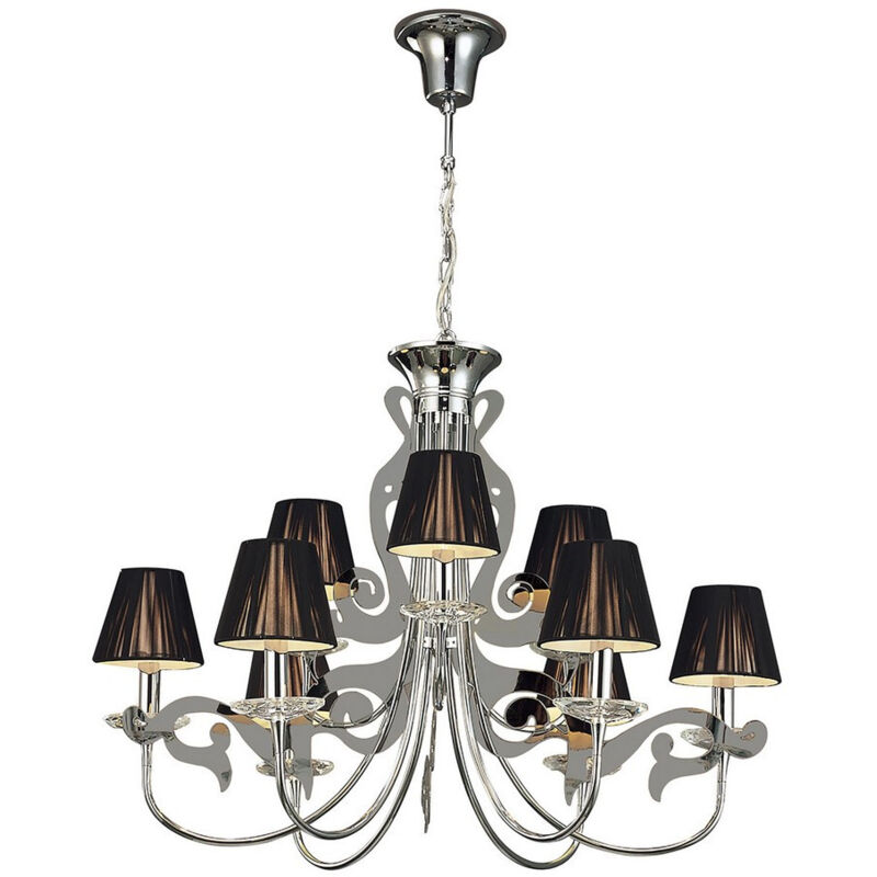 Inspired Mantra Acanto Suspensión Redonda 9 Luces E14, Cromo Pulido Pantallas Negras