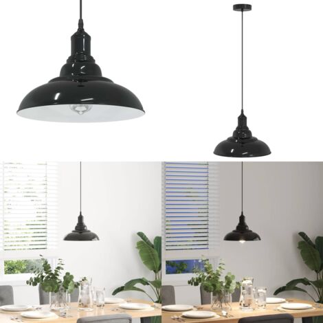 Lámpara colgante regulable en altura E27 negro brillante Ø 31cm - Iluminación interior - Diseño vintage