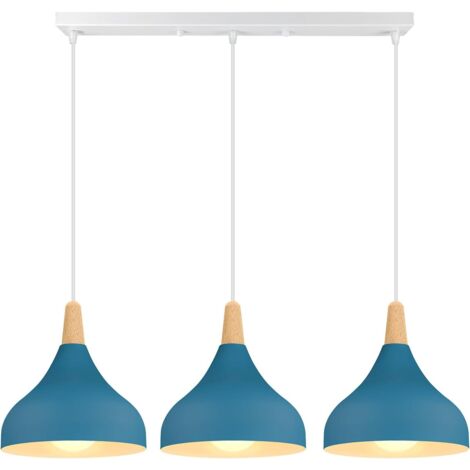 Lámpara colgante retro E27, lámpara de techo moderna con forma de lágrima, de metal y madera, Ø 20 cm (azul Oxford).