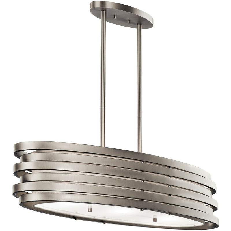 

Elstead Roswell - Barra colgante isla ovalada de 3 luces, níquel cepillado, E27