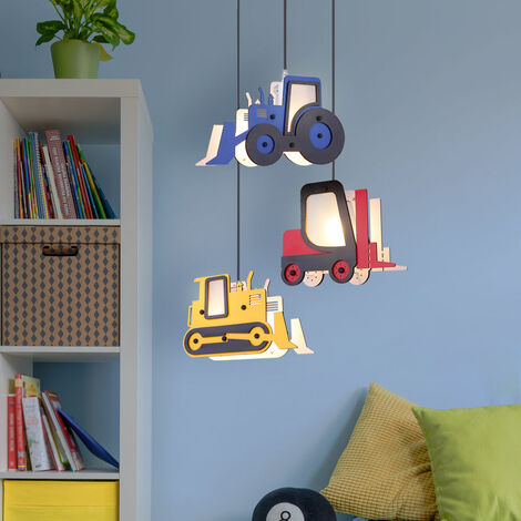 Lámpara colgante sala de juegos lámpara colgante tractor LED lámpara de habitación infantil 3 llamas, vehículos coloridos, MDF, 3x LED 4W 400lm 3000K blanco cálido, DxH 55x120 cm
