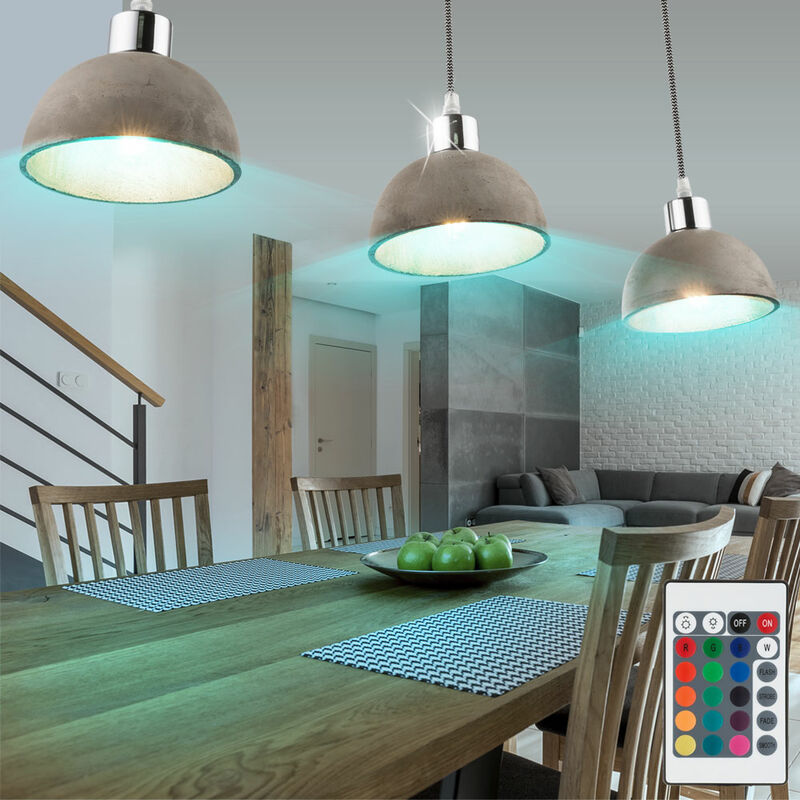 

Lámpara colgante, control remoto, iluminación de hormigón, lámpara de techo, regulable en un conjunto que incluye lámparas LED RGB