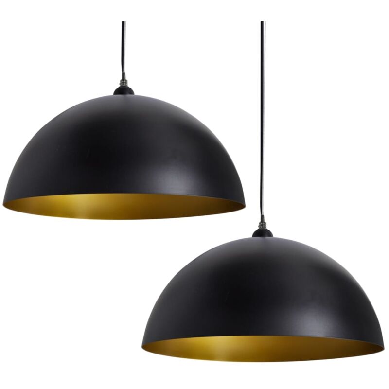 

vidaXL 2x Lámparas Techo Altura Ajustable Moderna Semiesférica Negra y Dorado - Negro