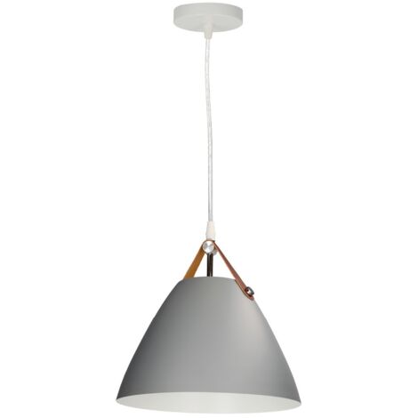 Lámpara colgante Serie Dianza E27 Ø270mm Gris con detalles en cuero