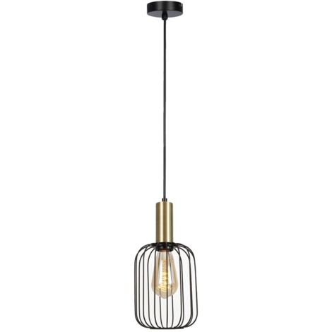 Lámpara colgante "Sofis III" E27 230V IP20 Ø15x100cm fabricada en acero color negro y oro