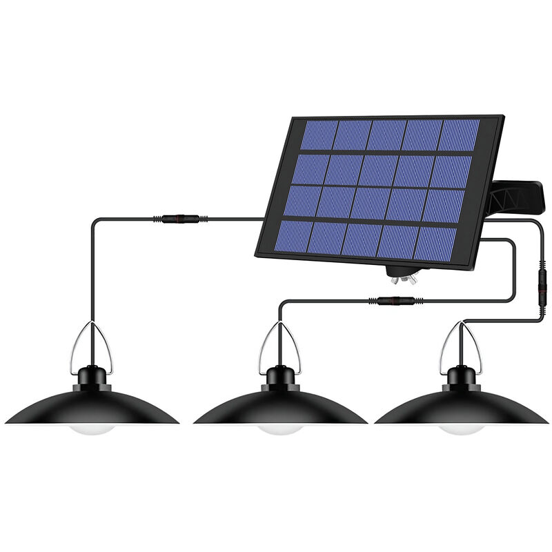 

Lampara colgante solar de 3 cabezales para exteriores, impermeables, con energia solar, luces de cobertizo, lampara de techo LED recargable,