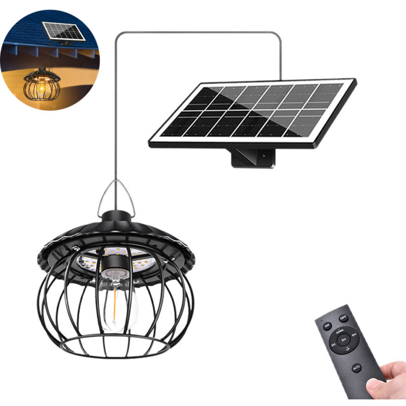Lámpara colgante solar de un cabezal para exteriores, resistente al agua, con mando a distancia, ideal para terrazas y porches (luz cálida).