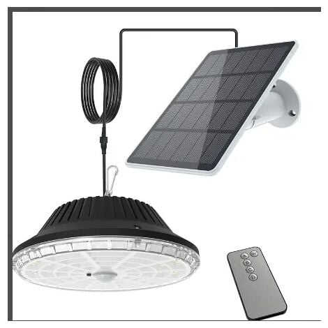 GOECO Lámpara Colgante Solar Para Exteriores con Control Remoto,Impermeable IP65, 4 Modos 120LED con Sensor de Movimiento, Cable de 5m, 6000K Fría Blanca Foco Solar, para Garaje Jardín Cenador Patio