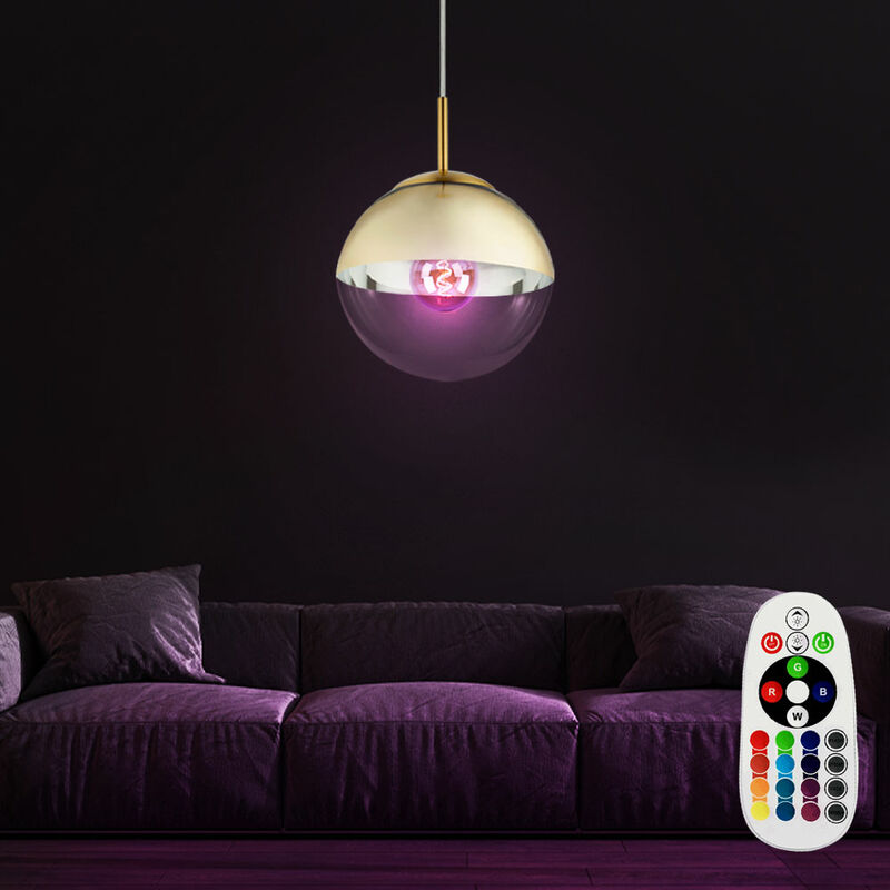 

Lámpara colgante de techo para sala de estar, lámpara de vidrio con control remoto regulable en un juego que incluye bombillas LED RGB