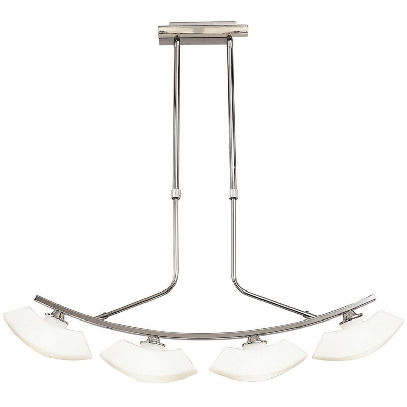 Inspired Mantra Lupa Colgante Telescópico Barra Lineal Curva 4 Luces G9, Cromo Pulido/Cristal Blanco Esmerilado