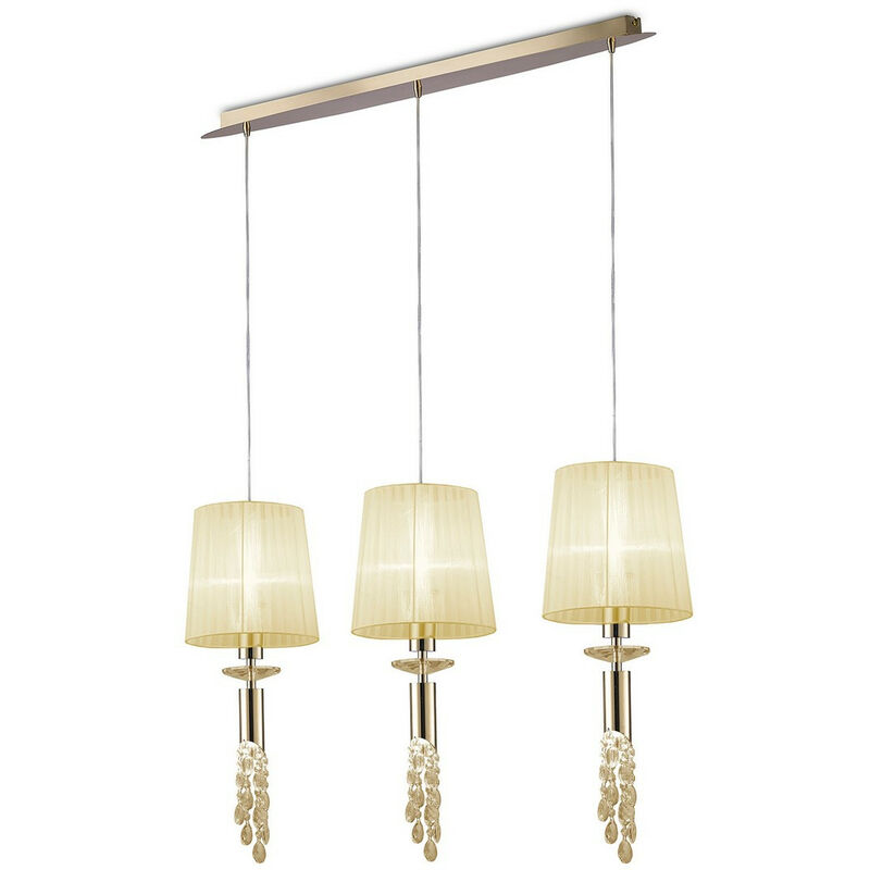 Inspired Mantra Tiffany Lámpara Colgante Linear 3+3 Luces Línea E27+G9, Oro Francés Con Tonos Crema y Cristal Transparente