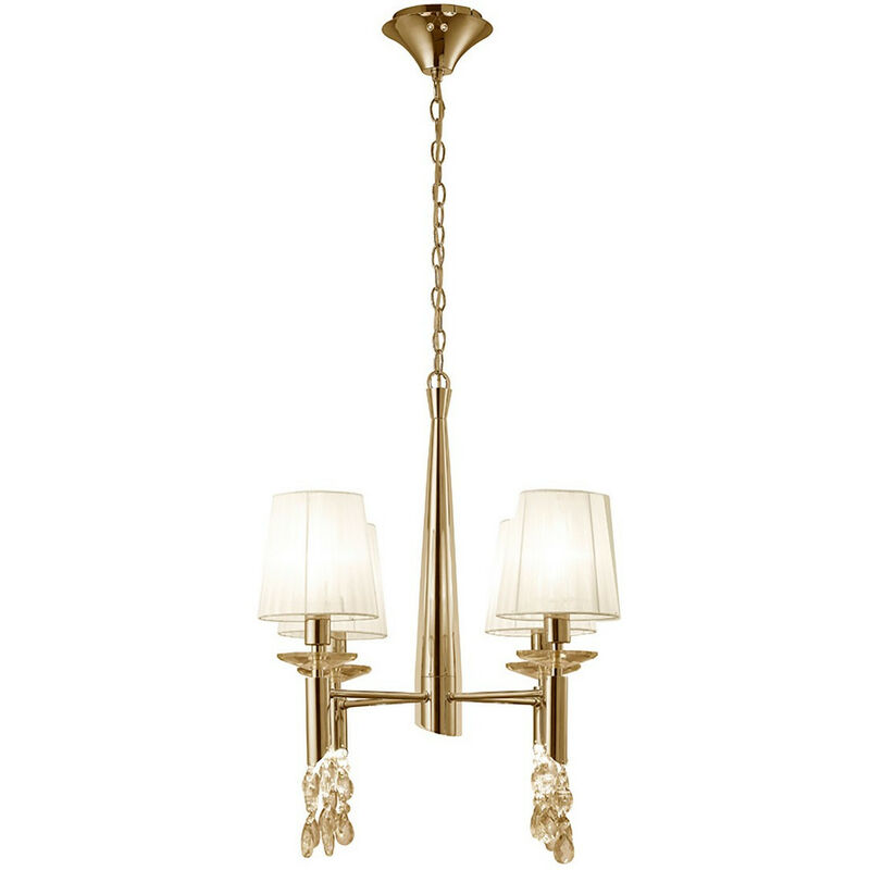 Inspired Mantra Tiffany Colgante 4+4 Luces E14+G9, Oro Francés Con Pantallas Blancas y Cristal Transparente