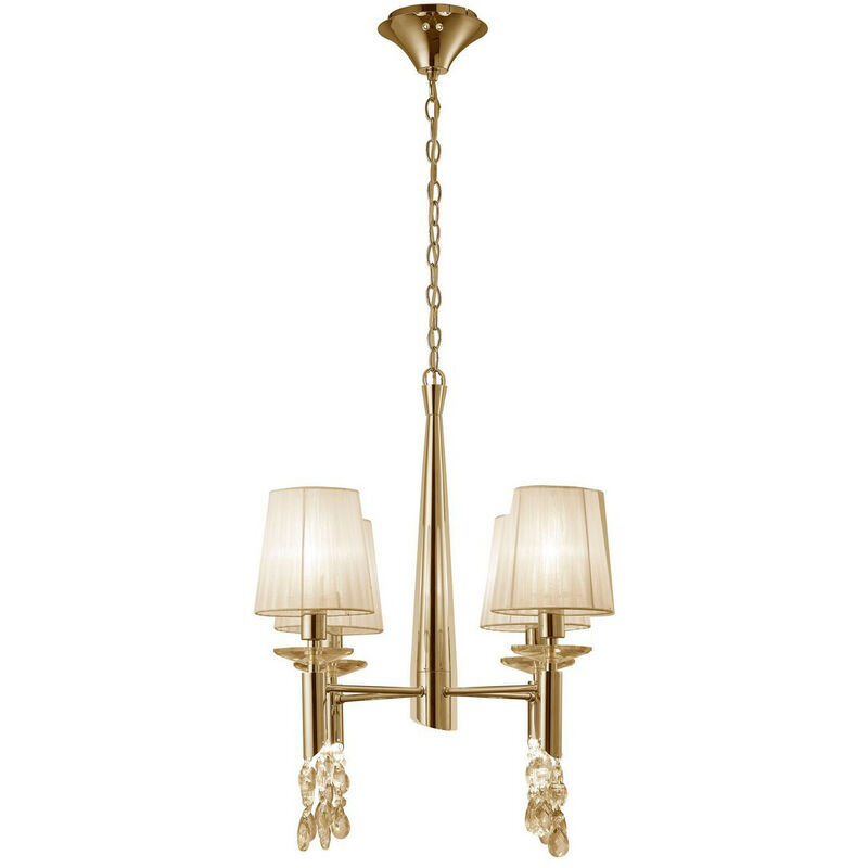 Inspired Mantra Tiffany Colgante 4+4 Luces E14+G9, Oro Francés Con Tonos Crema y Cristal Transparente