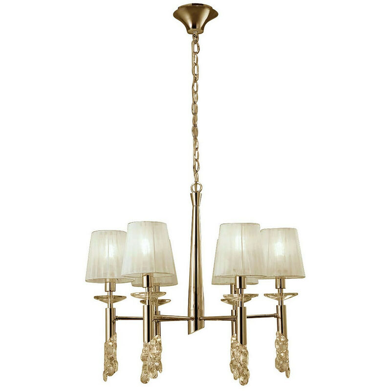Inspired Mantra Tiffany Colgante 6+6 Luces E14+G9, Oro Francés Con Tonos Crema y Cristal Transparente