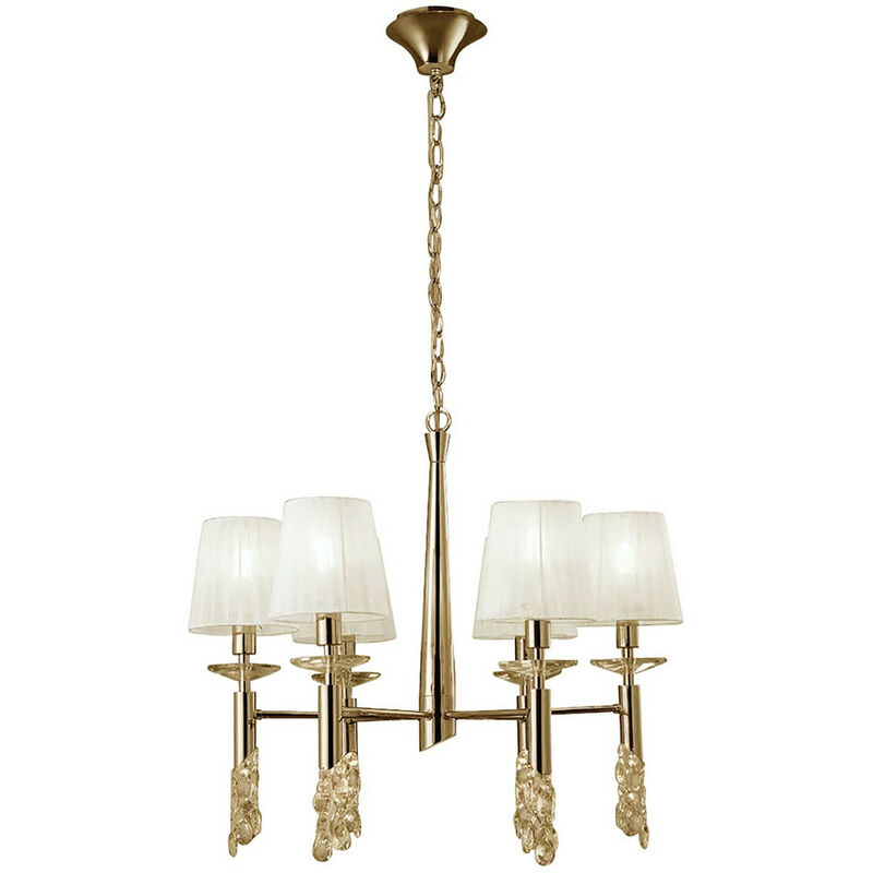 Inspired Mantra Tiffany Colgante 6+6 Luces E14+G9, Oro Francés Con Pantallas Blancas y Cristal Transparente