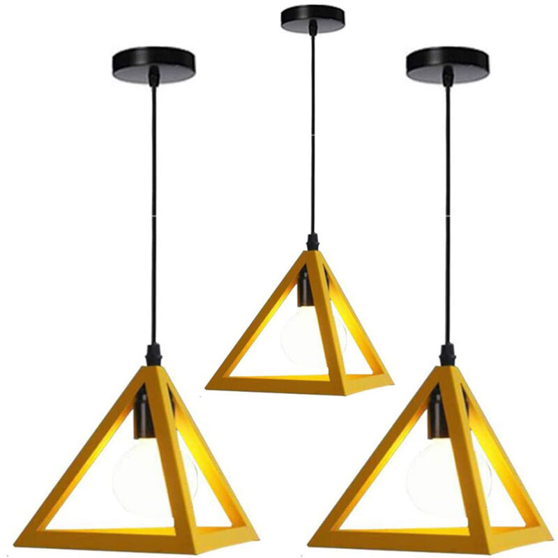 

Lámparas de Colgar Triangular Lámpara de Techo Clásica Amarillo Antigua Lustre Metal Retro para Dormitorio Bar Loft (3X)