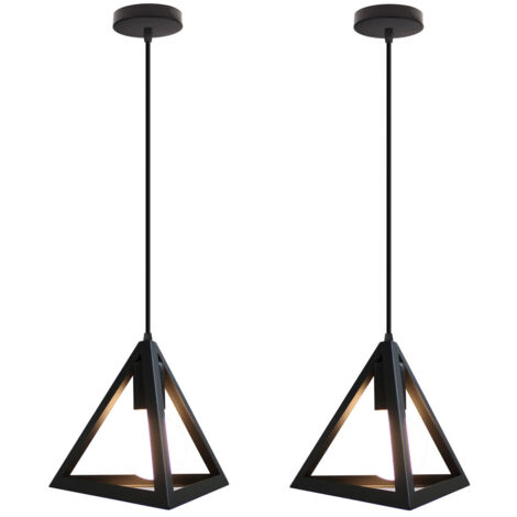 Lampara Colgante Triángulo Creativo Industrial Jaula De Hierro Hueco Lámparas De Colgar Moderno Para Cocina Restaurante Interior Sala (Negro)