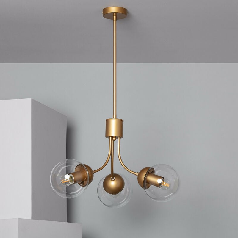 

Lámpara Colgante de Metal y Cristal Tridente Dorado - Dorado