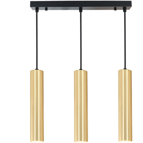 Lámpara colgante triple lineal tubos 30cm GU10 dorado