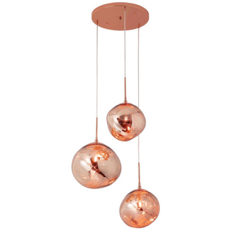 Lámpara colgante triple Magma rosa vidrio E27