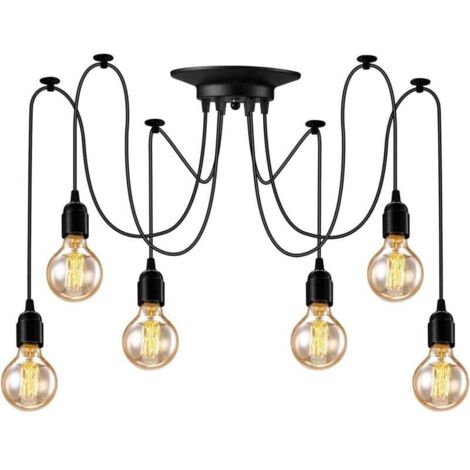 Lámpara colgante Ulisem Spider de 6 luces, estilo industrial, estilo retro, ideal para sala de estar, cocina y dormitorio (sin bombillas).