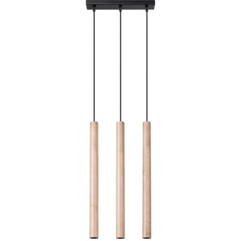 Lámpara colgante Vacu 3 luces, madera natural