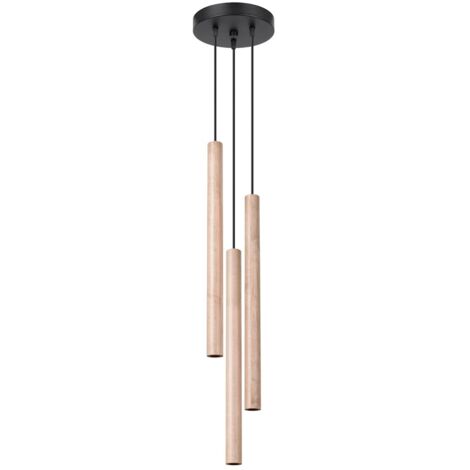 Lámpara colgante Vacu 3 luces, madera natural
