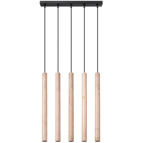 Lámpara colgante Vacu 5 luces , madera natural