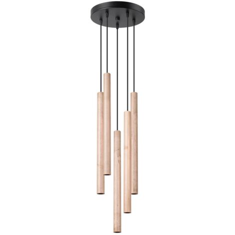 Lámpara colgante Vacu 5 luces , madera natural