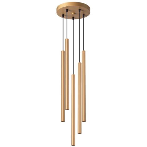 Lámpara colgante Vacu dorado, 5 luces
