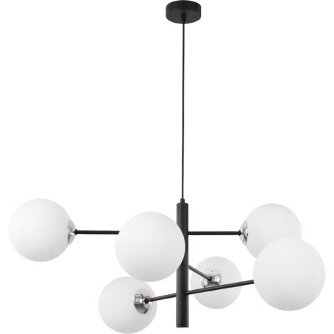 LÁMPARA COLGANTE VICENZA CROMO NEGRO 6 PANTALLAS PLANAS BLANCAS E14