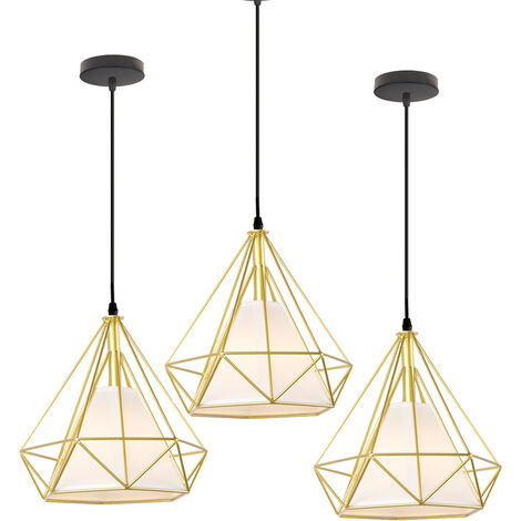 Lámpara Colgante Vintage de Metal, Lámpara Colgante de techo Industrial, Iluminación de Techo de Interior E27, 25cm, Dorada y Negro 3 Piezas