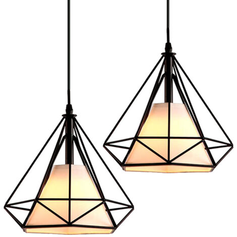 Lámpara Colgante Vintage de Metal, Lámpara Colgante de techo Industrial, Iluminación de Techo de Interior E27, 25cm, Negro 2 Piezas