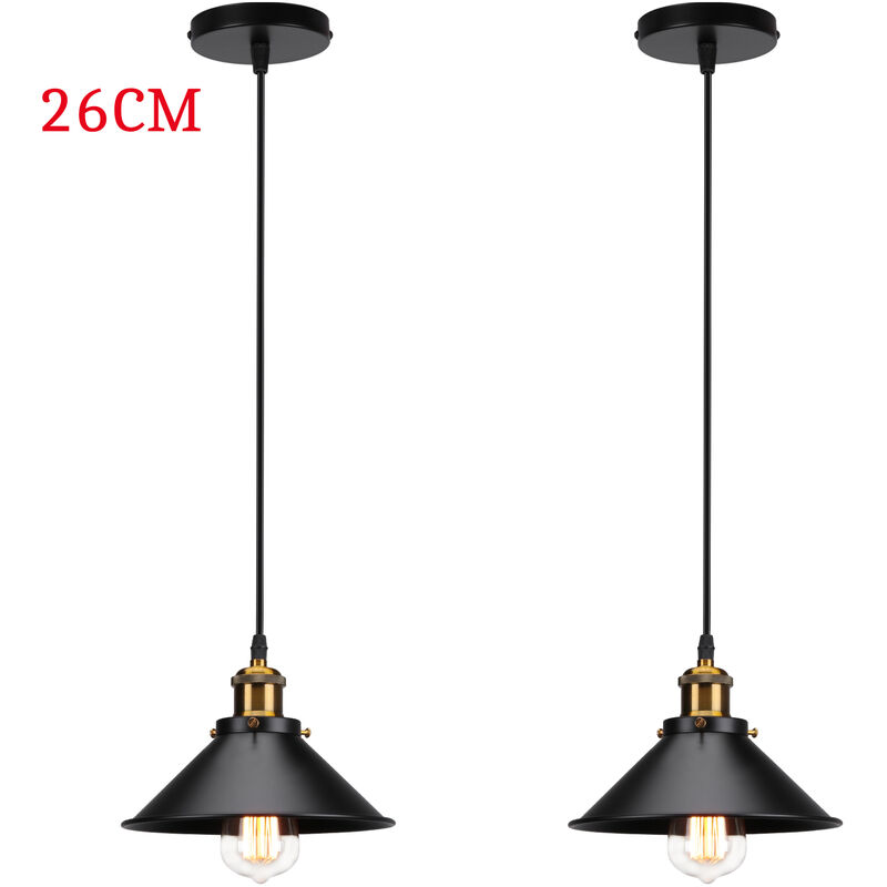 Lámpara Colgante, Vintage Industrial Lámpara de Techo Pendiente Ø26cm, Iluminación Metal Edison E27 Base para Dormitorio Cocina Comedor Cafe Negro 2