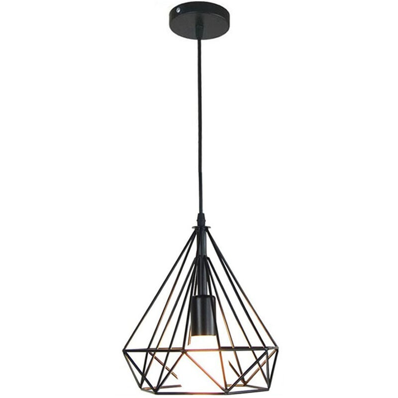 

Lámpara Colgante Vintage Jaula Diamante 25CM Luz de Techo Industrial Luz Colgante Retro E27 Luminaria de Metal Retro Negro