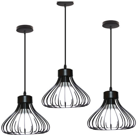 Lámpara Colgante, Vintage Lámpara de Techo con Ø23cm Jaula de Metal, Industrial Estilo Luz de Techo E27 Art para Cocina Sala Comedor Dormitorio (Negro) 3 Piezas