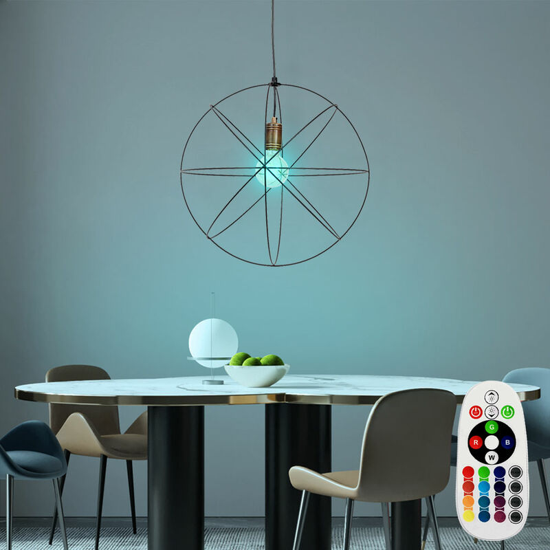 

Lámpara colgante vintage con control remoto, lámpara de techo, foco de péndulo regulable en un juego que incluye bombillas LED RGB