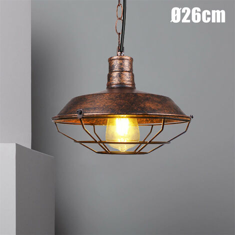Lámpara Colgante, Vintage Lámpara de Techo con Pendiente de Metal, Industrial Estilo Cadena de Hierro Iluminación - Ø26cm (Óxido)