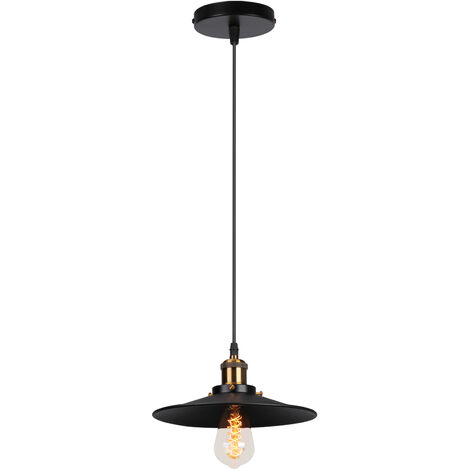 Lámpara Colgante, Vintage Retro Lámpara de Techo con Ø22cm Pendiente, Iluminación Edison E27 Luz de Metal para Dormitorio Cocina Comedor Cafe (Negro)