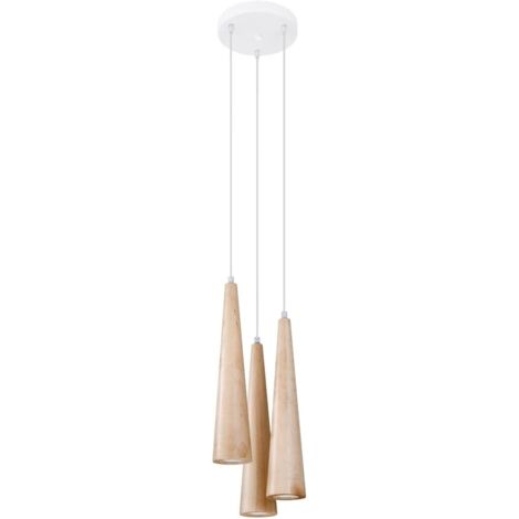 Lámpara colgante Vovo 3 luces, madera natural