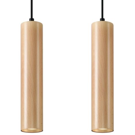 Lámpara colgante Zori 2 luces, madera natural
