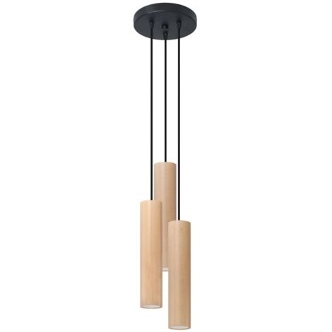 Lámpara colgante Zori 3 luces, madera natural
