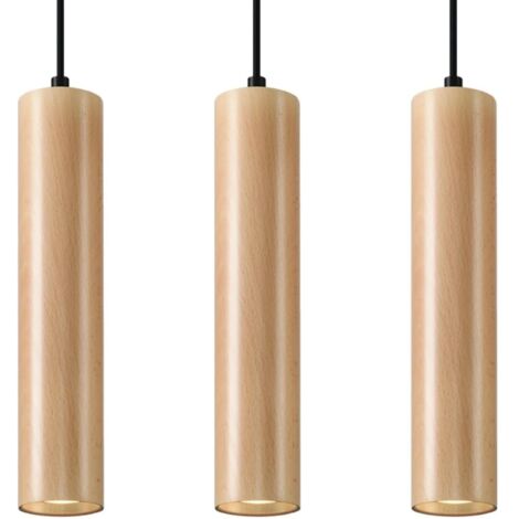 Lámpara colgante Zori 3 luces, madera natural