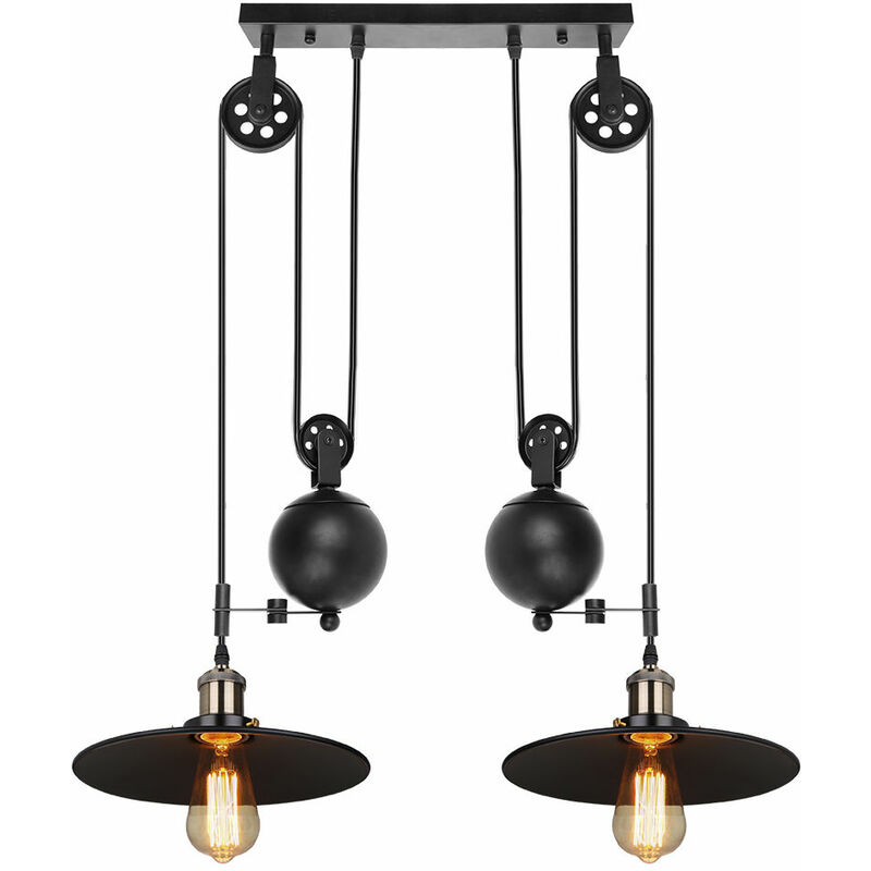 

Lámpara colgantes de polea retro, lámpara suspensa de industria ligera candelabro de elevación E27 negro araña creativo Pantalla de metal - negro