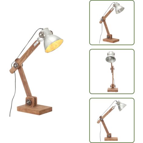 Lámpara con brazo ajustable - vidaXL Lámpara de mesa industrial plateada redonda 58x18x90 cm E27 - Lámpara vintage