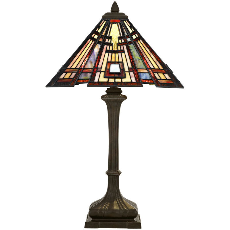 

Classic Craftsman - Lámpara de mesa 2 luces bronce, vidrio Tiffany, E27 - Elstead