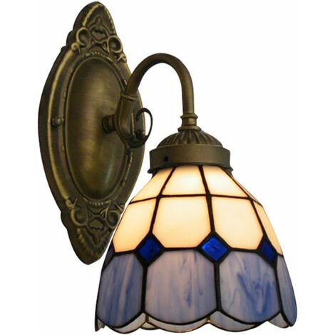 Lámpara de aplique de pared Lámpara de pantalla de vidrio estilo Tiffany Lámpara retro decorativa de pared de fuego-Plata