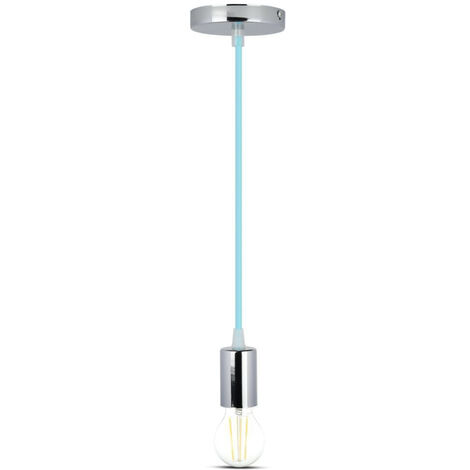 Lámpara de araña cilíndrica LED V-TAC de metal con portalámparas E27 (máx. 60 W), 100 cm de largo, cable azul cromado